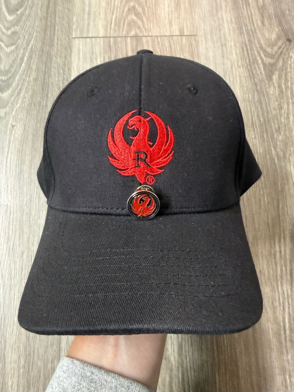 Ruger Red Phoenix Logo Black Baseball Cap with Hat Pin